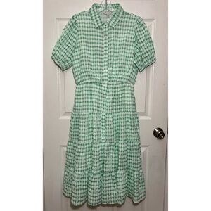 DANI & DAVI Gingham Green & White Cottage core Button Down Midi Dress | size M